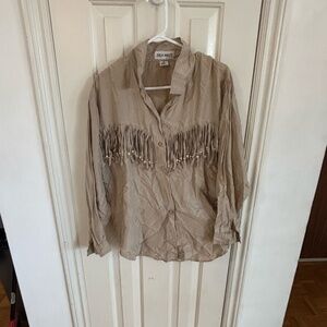 Vintage 80s western 100% silk button up fringe shirt *accepting offers